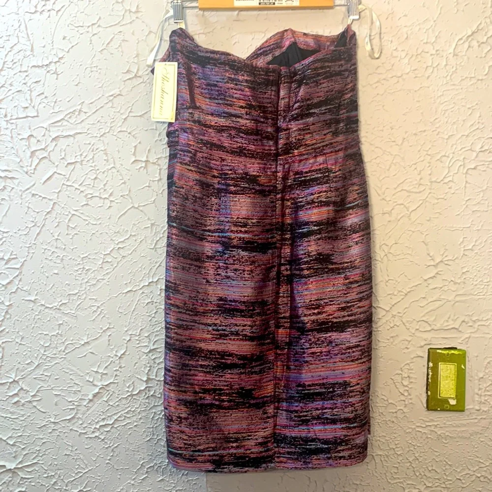 Shoshanna NEW Strapless Dress 10 Black Purple Multi Wedding Guest Cocktail